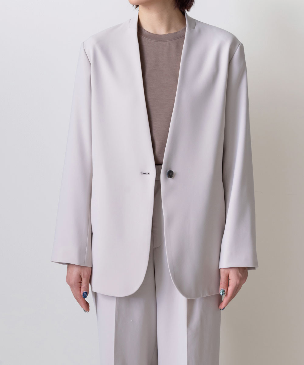 Stretch Double Cloth Collarless Jacket